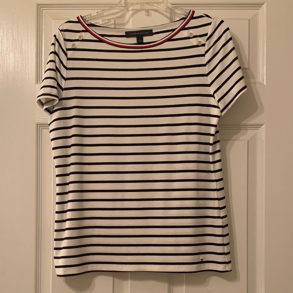 Tommy Hilfiger Navy and White Striped Tee